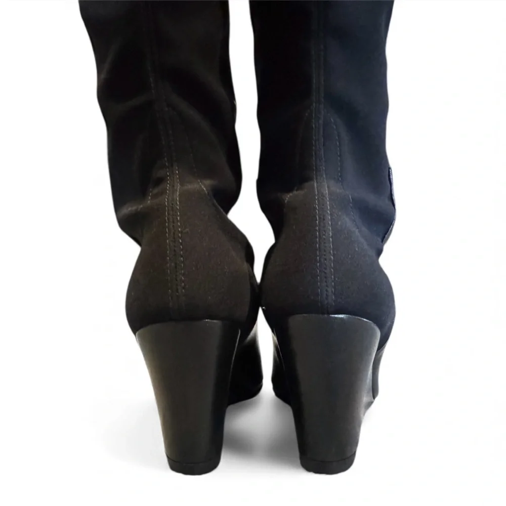 🆕💞Stuart Weitzman Over-The-Knee 5050 Demi-Wedge Black Boots • 6.5 US • NIB